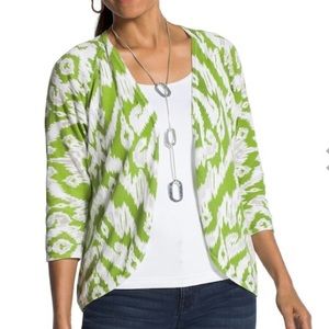 Chico’s Tianna Ikat Green & White Light Cardigan